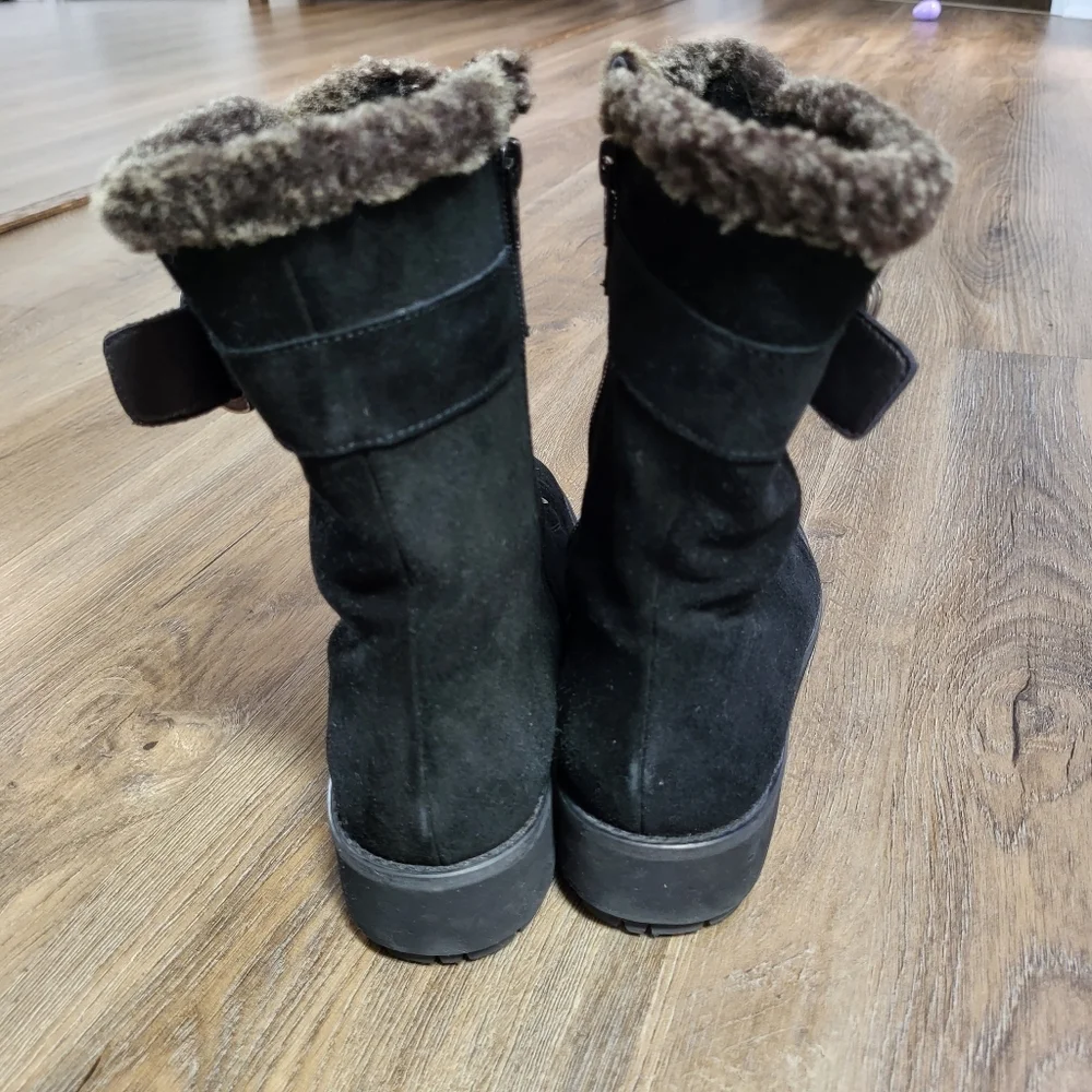 Stuart Weitzman Womens Suede Leather Boots Fur Buckle Black Size 7.5